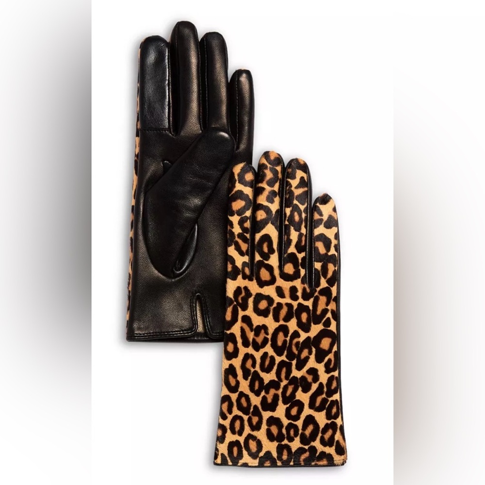 Bloomingdale's Cashmere Lined Animal Print Calf Hair Tech Gloves Sz 6